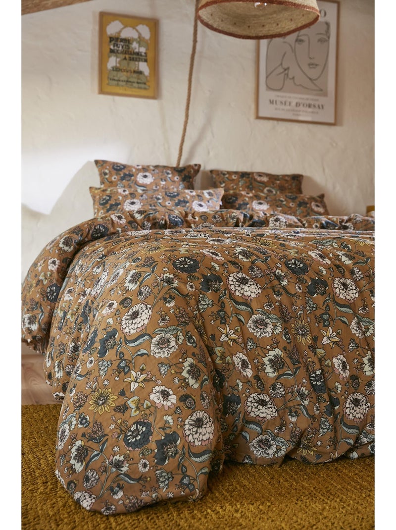 Housse de couette double gaze de coton imprimée Camélia Camel - Kiabi