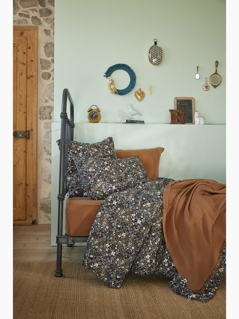 Housse de couette – Double Gaze de Coton Imprimée – Capucine Bleu foncé - Kiabi