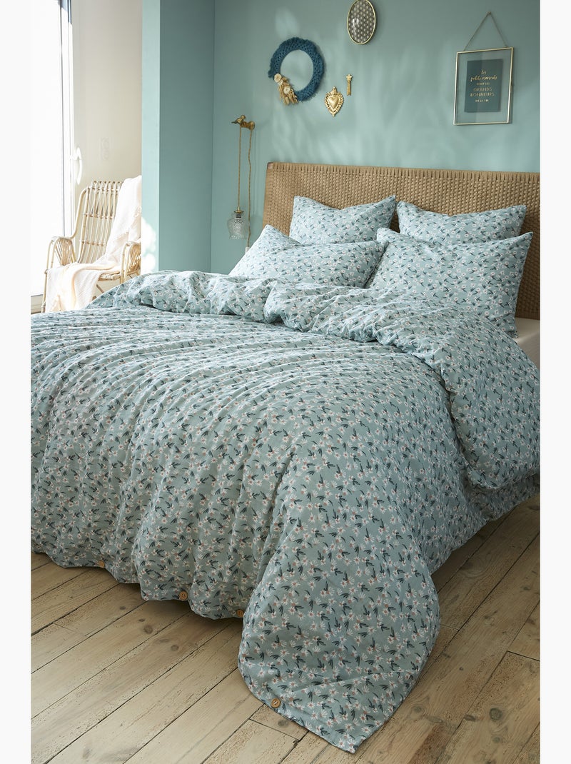 Housse de Couette – Double Gaze de Coton Imprimée Marguerite Bleu - Kiabi