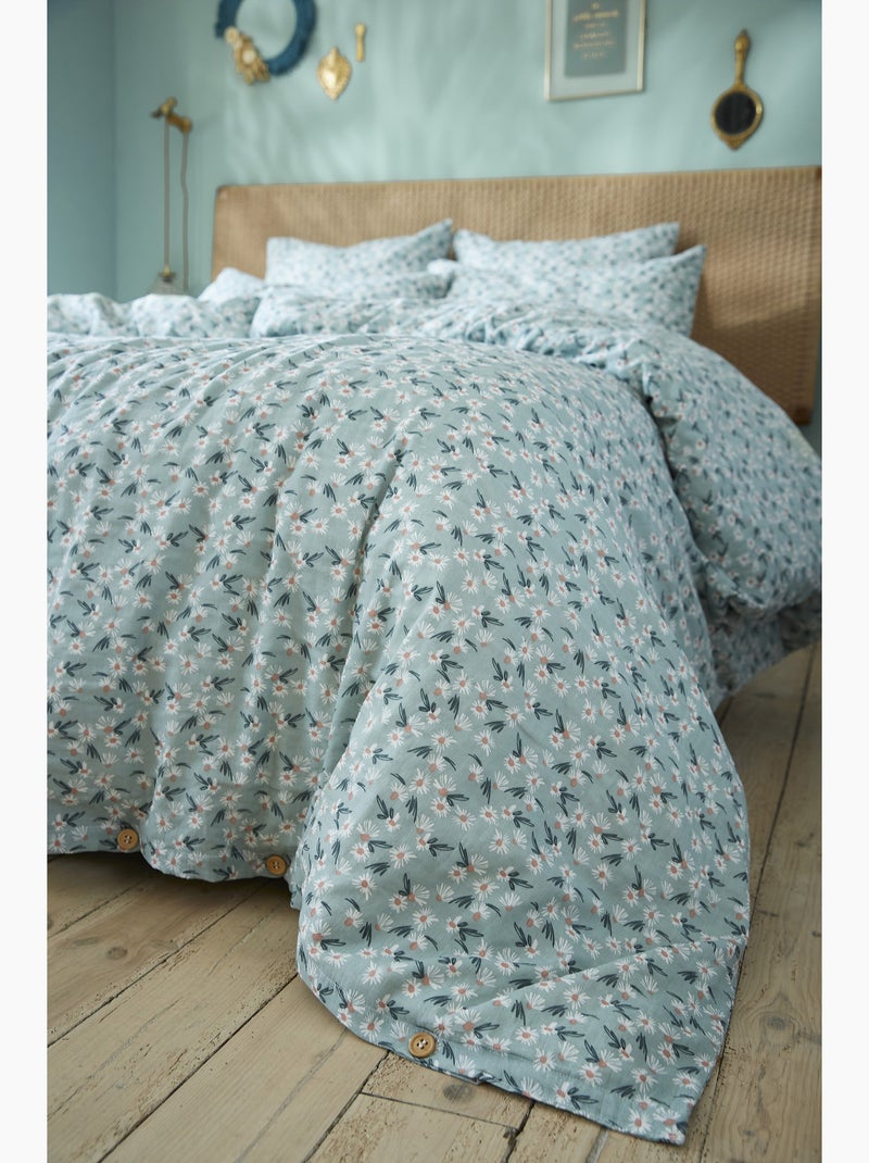 Housse de Couette – Double Gaze de Coton Imprimée Marguerite Bleu - Kiabi
