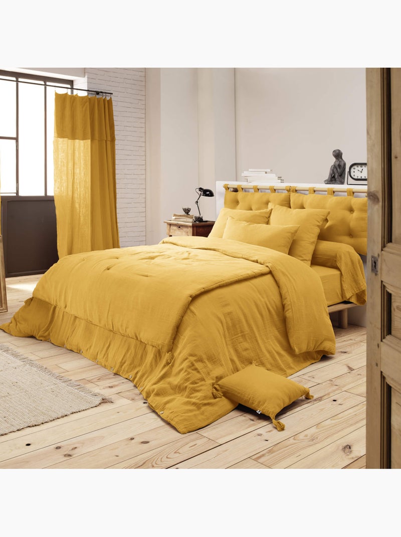 Housse de couette double gaze de coton Jaune - Kiabi