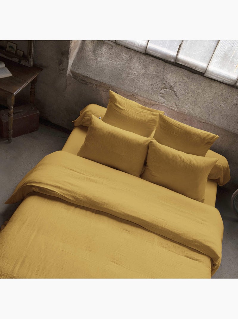 Housse de couette double gaze de coton Jaune - Kiabi