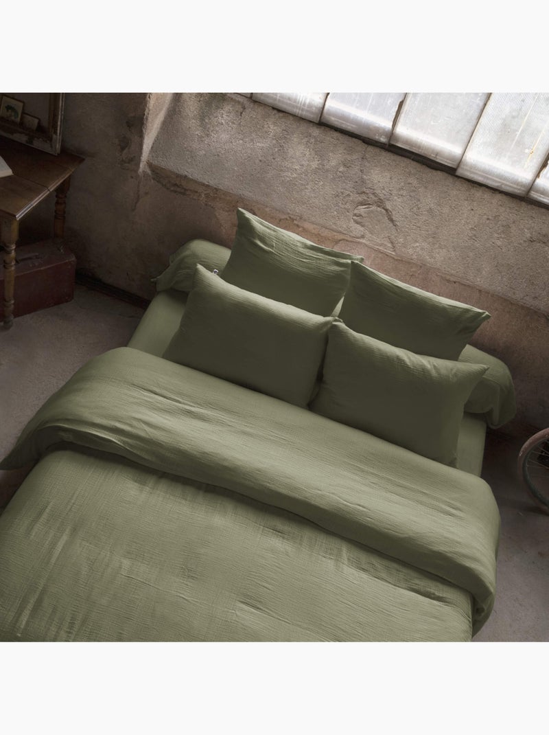 Housse de couette double gaze de coton Kaki - Kiabi
