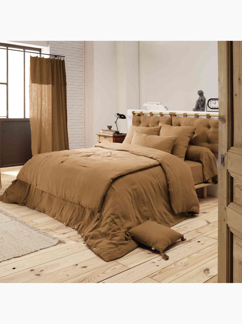 Housse de couette double gaze de coton Marron - Kiabi
