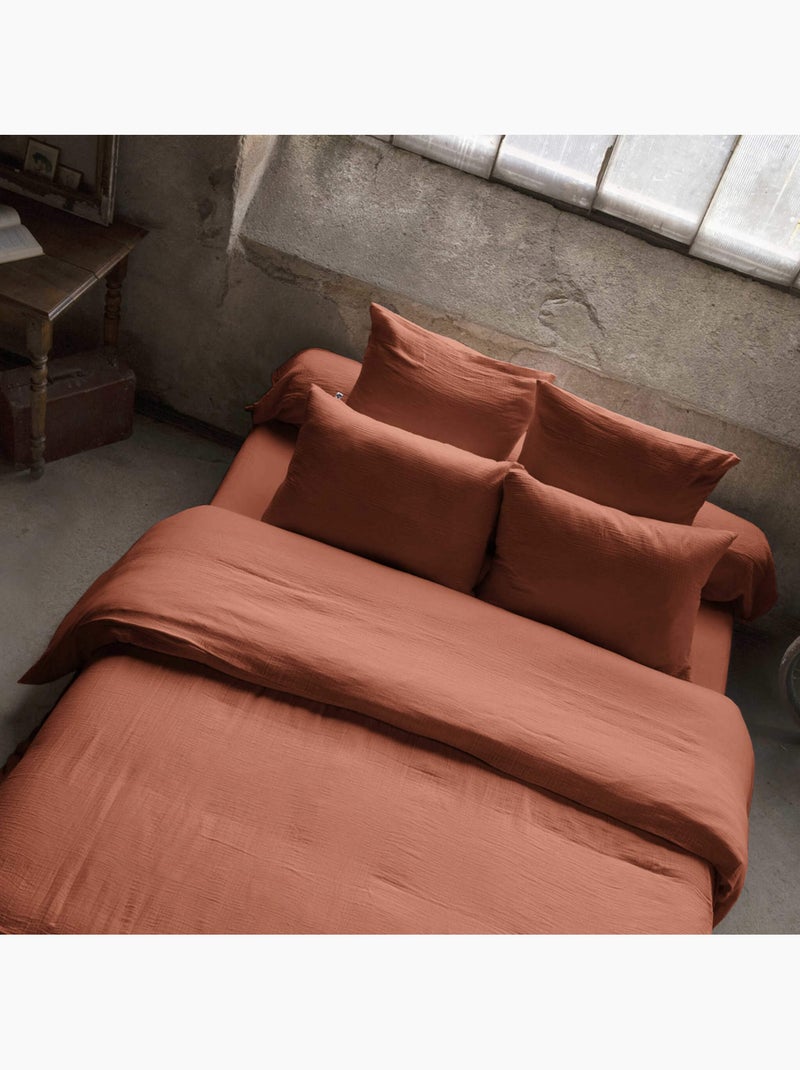 Housse de couette double gaze de coton Terracotta - Kiabi