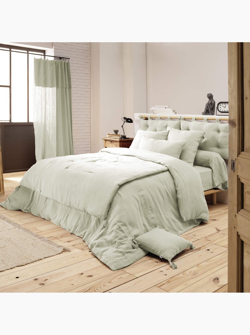 Housse de couette double gaze de coton Vert d'eau - Kiabi