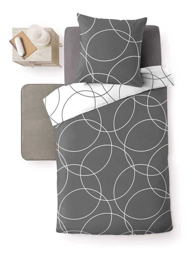 Housse de couette  Elton + taie microfibre Gris - Kiabi