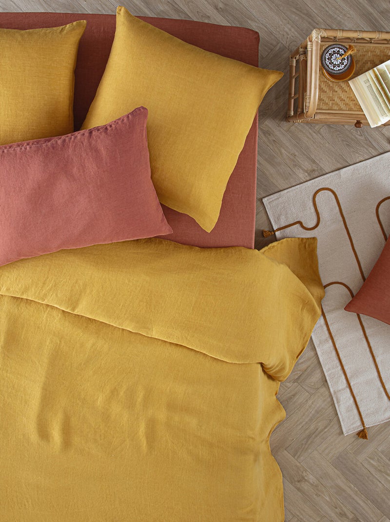 Housse de couette en 100% lin Jaune foncé - Kiabi