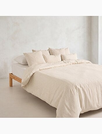 Housse de couette en coton à rayures en fil teint, tissu texturé. N’inclut pas les taies d’oreiller.