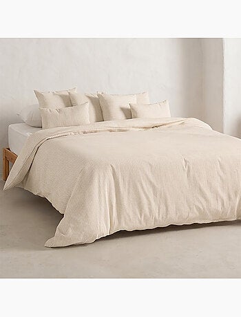 Housse de couette en coton à rayures en fil teint, tissu texturé. N’inclut pas les taies d’oreiller.