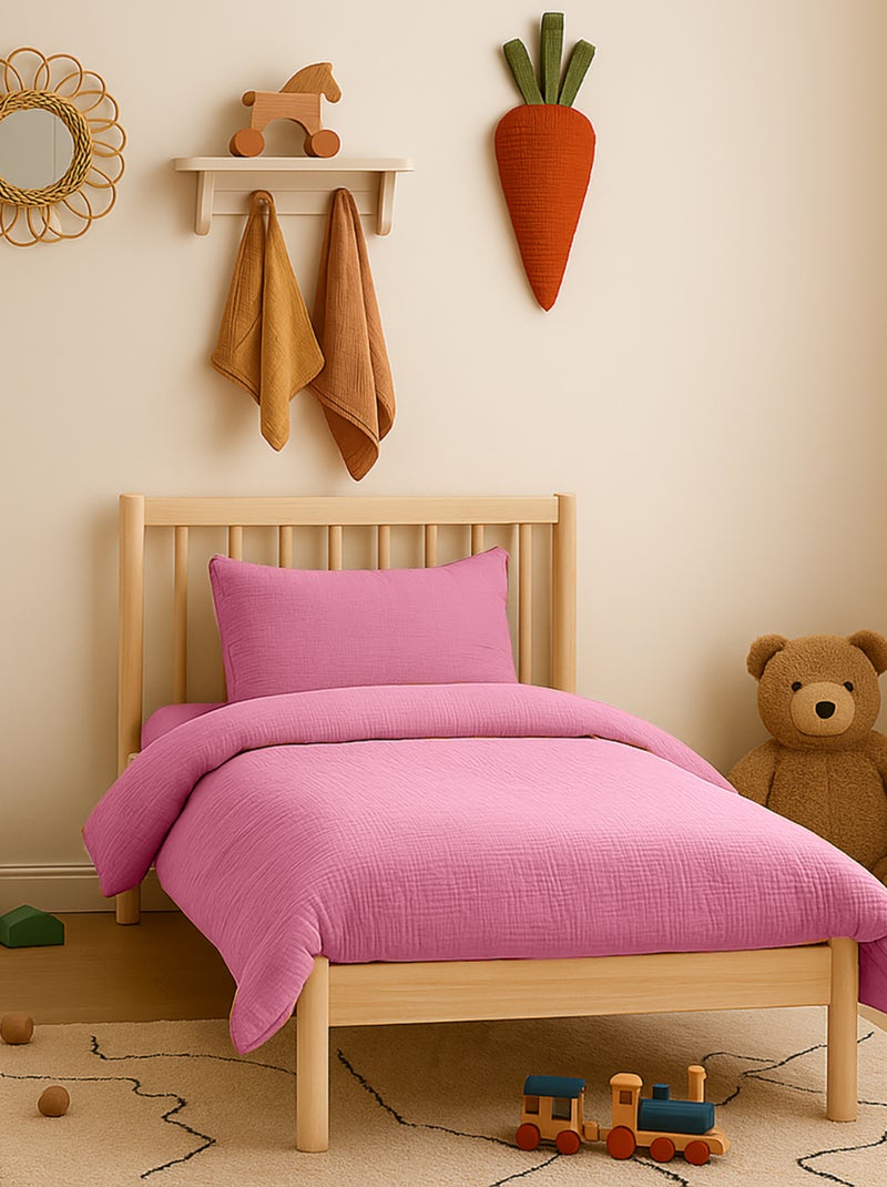 Housse de Couette en Coton Bio Rose Rose - Kiabi