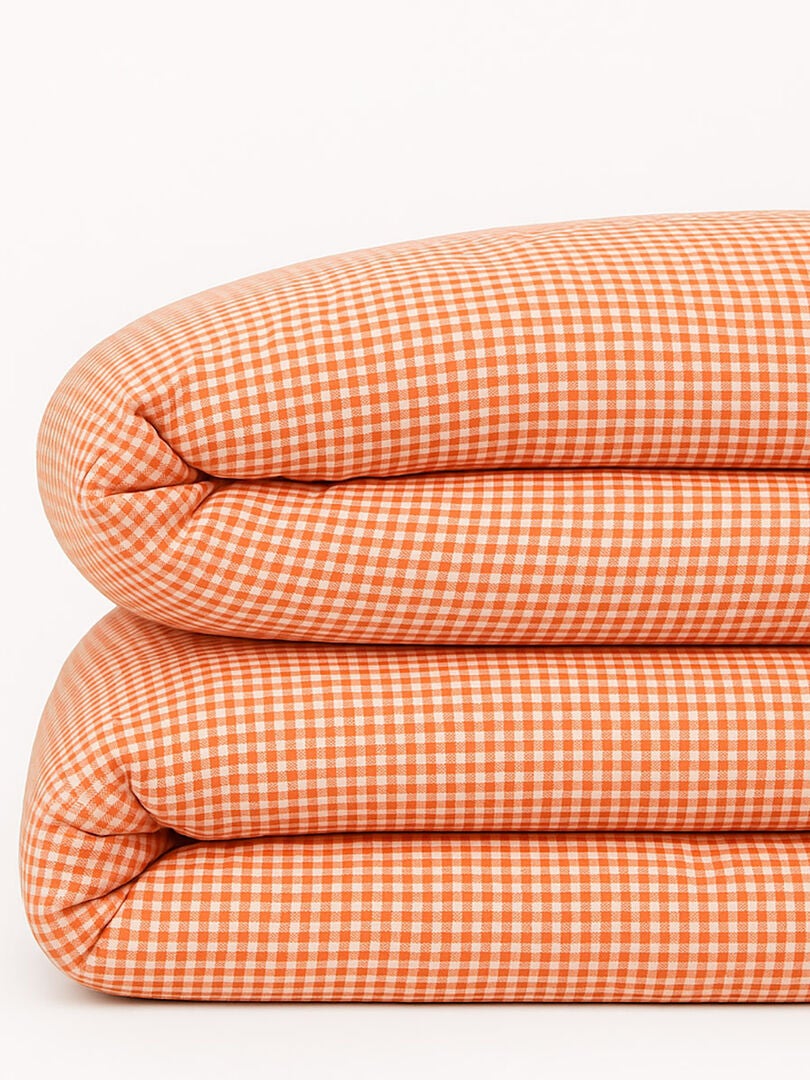 Housse de Couette en Coton Bio Vichy - Orange - Kiabi - 64.00€