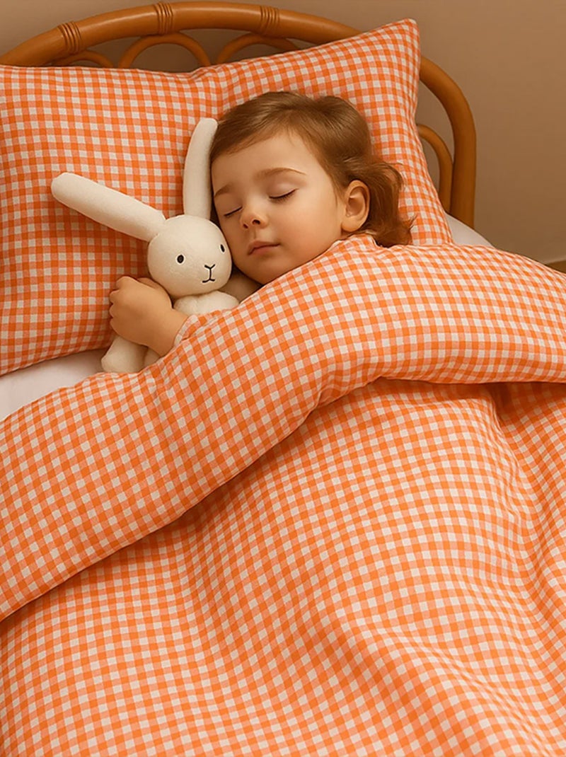 Housse de Couette en Coton Bio Vichy Orange - Kiabi