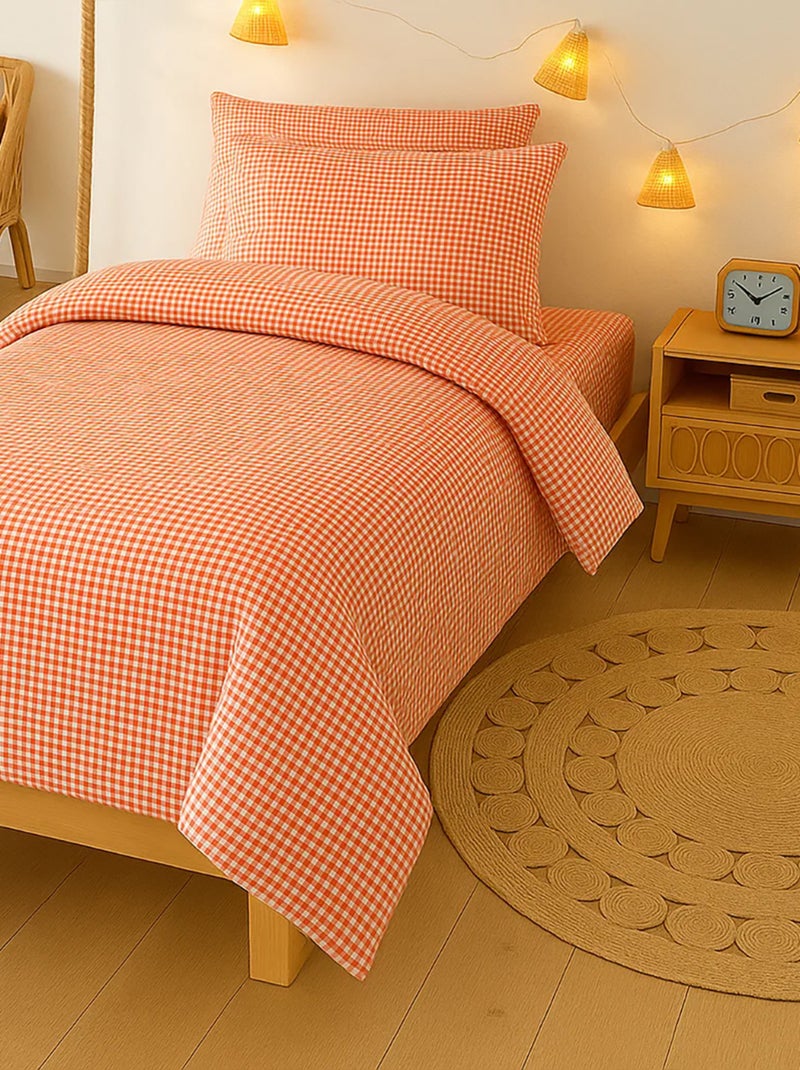 Housse de Couette en Coton Bio Vichy Orange - Kiabi