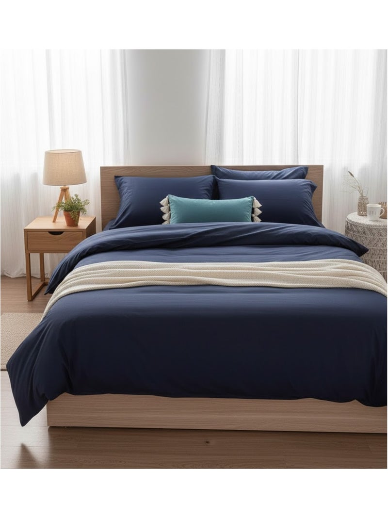 Housse de couette en coton Contemporain uni Bleu marine - Kiabi