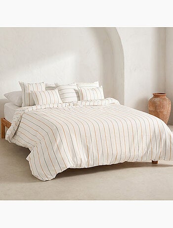 Housse de couette en coton, fils en relief teints, tissu texturé. Sans taies.