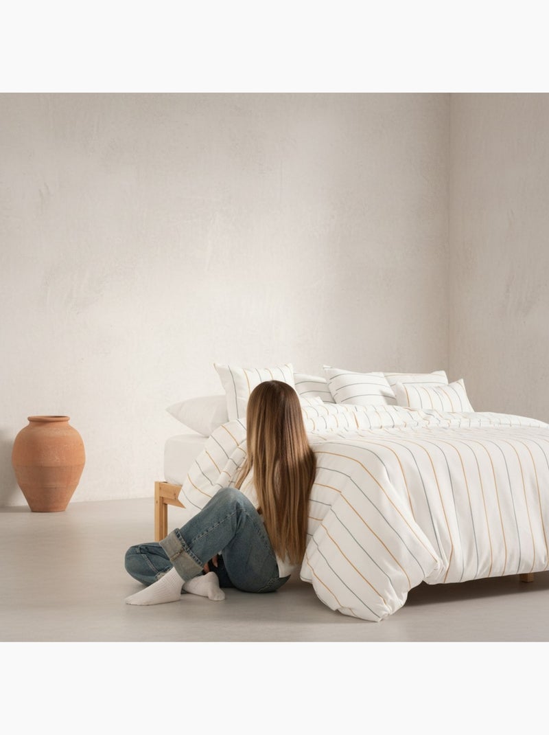 Housse de couette en coton, fils en relief teints, tissu texturé. Sans taies. Vert/Or - Kiabi