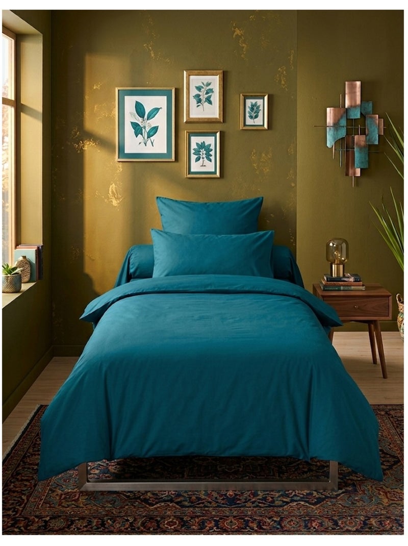 Housse de couette en coton uni Edenne Bleu pétrole - Kiabi