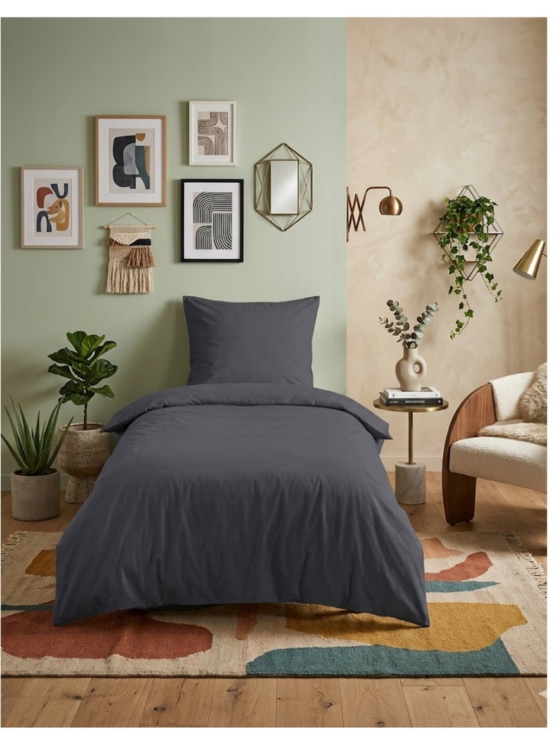 Housse de couette en coton uni Edenne Noir Gris anthracite - Kiabi