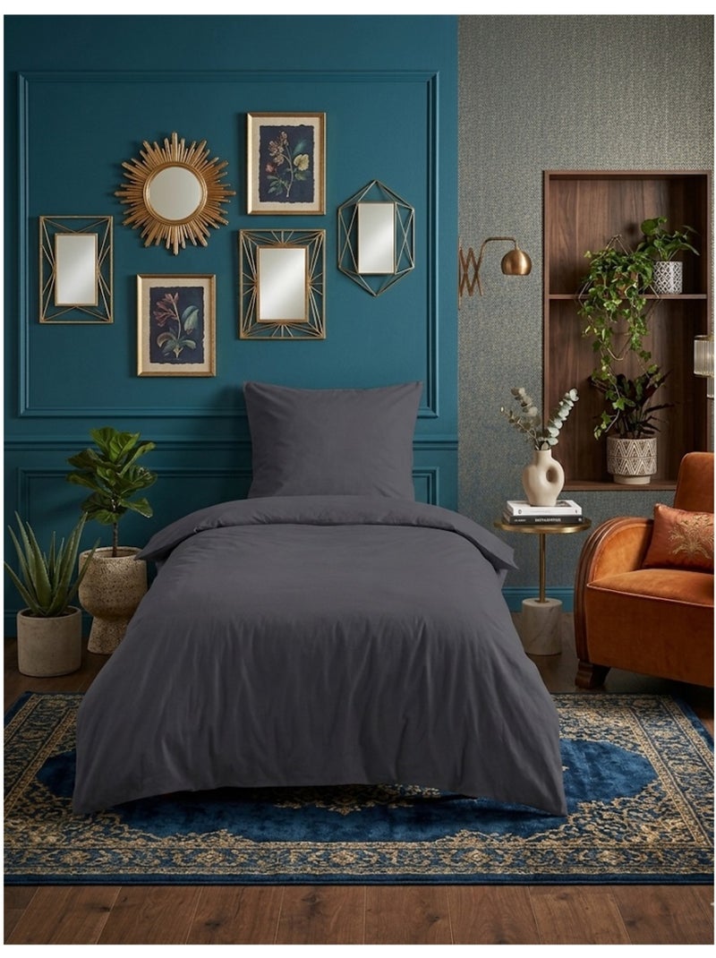 Housse de couette en coton uni Edenne Noir Gris anthracite - Kiabi