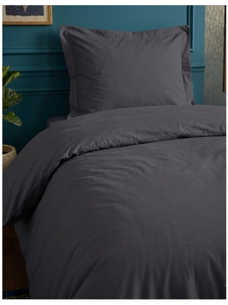 Housse de couette en coton uni Edenne Noir Gris anthracite - Kiabi