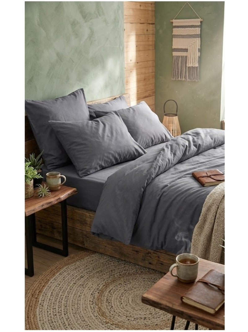 Housse de couette en coton uni Edenne Noir Gris anthracite - Kiabi