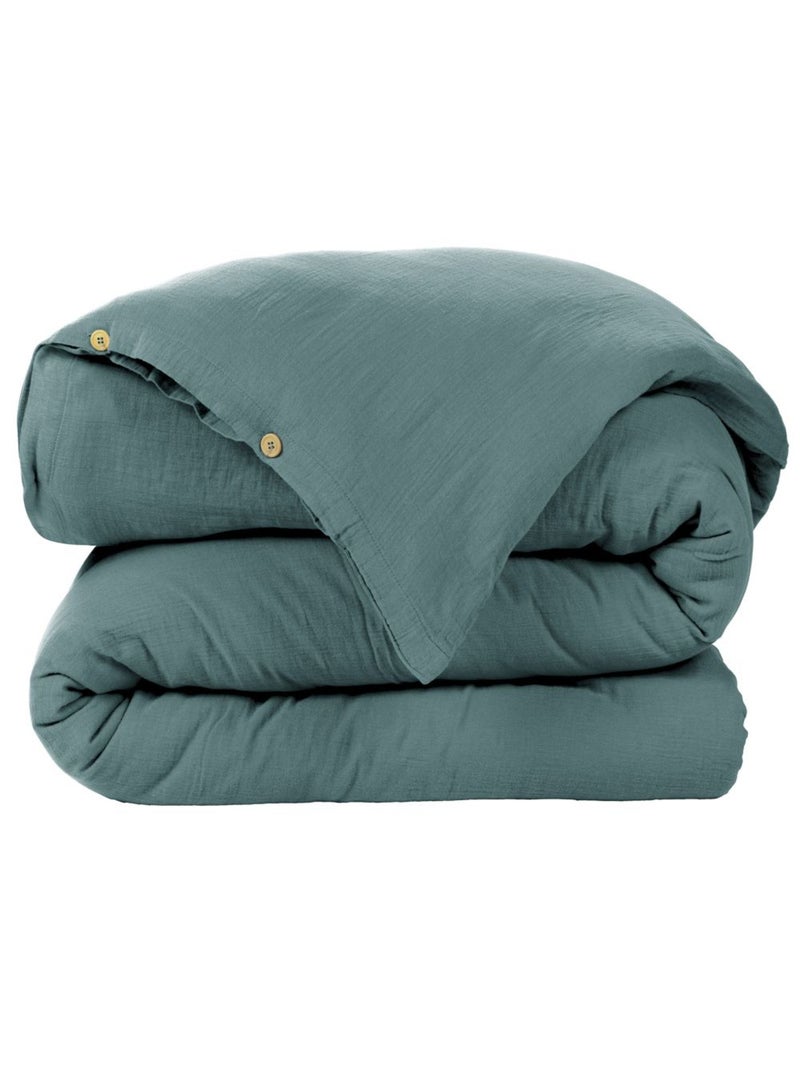 Housse de couette en double Gaze de coton Bleu canard - Kiabi