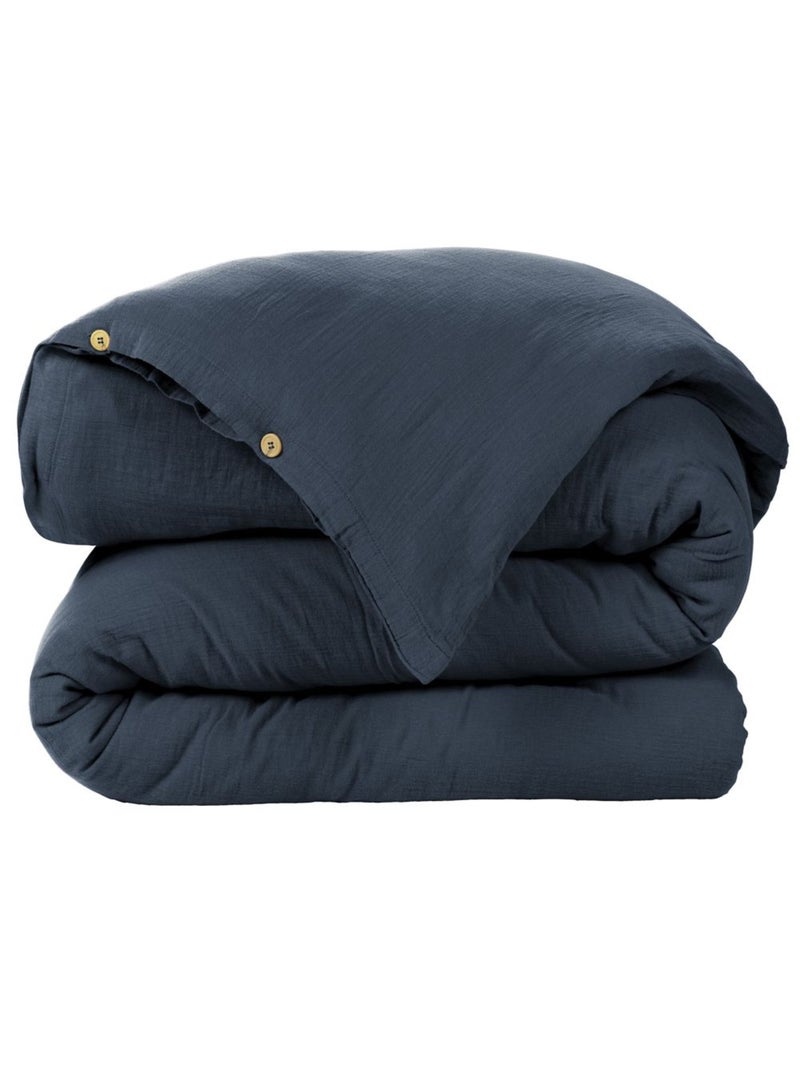 Housse de couette en double Gaze de coton Bleu nuit - Kiabi