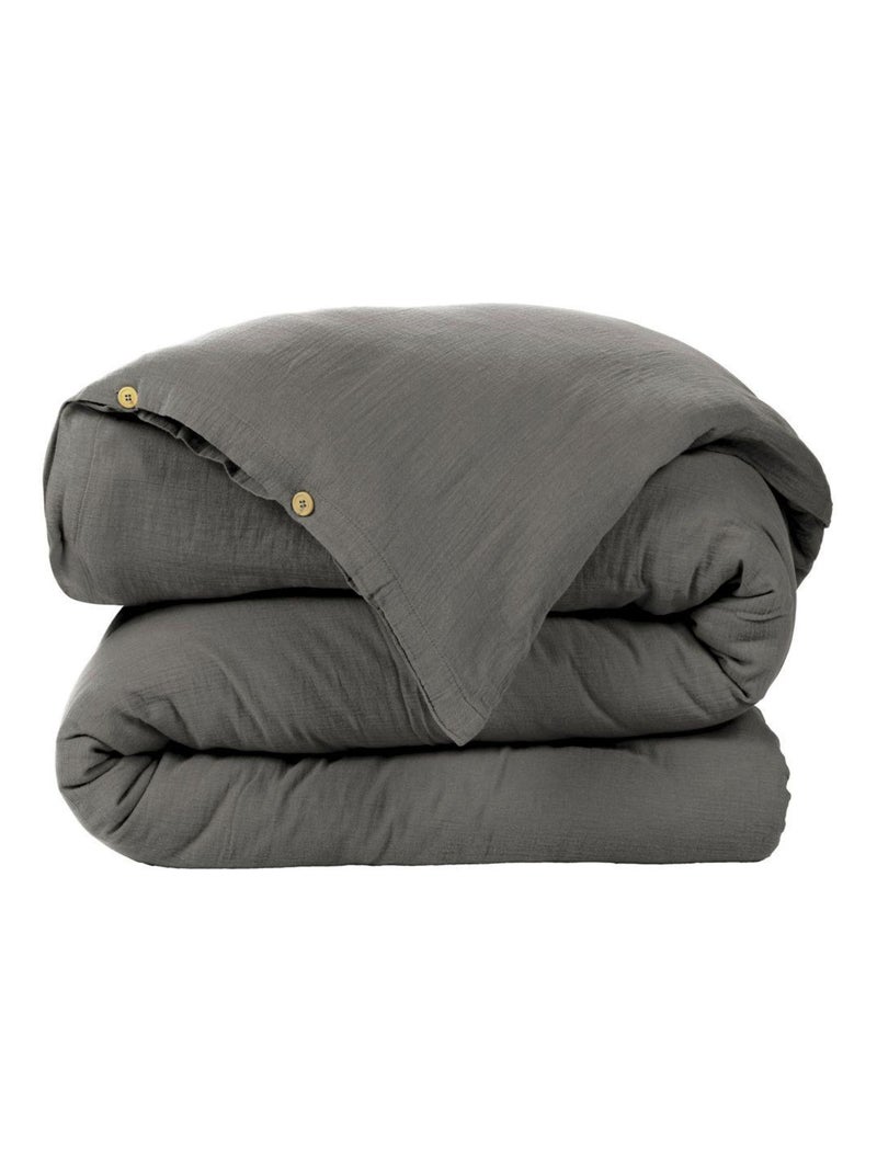 Housse de couette en double Gaze de coton gris anthracite - Kiabi