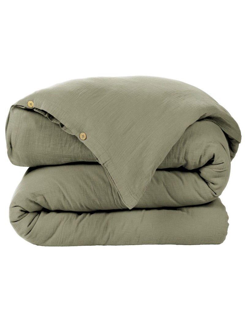 Housse de couette en double Gaze de coton Kaki - Kiabi