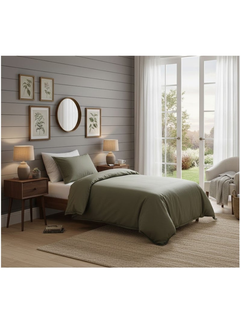 Housse de couette en flanelle de coton Candice Vert romarin - Kiabi