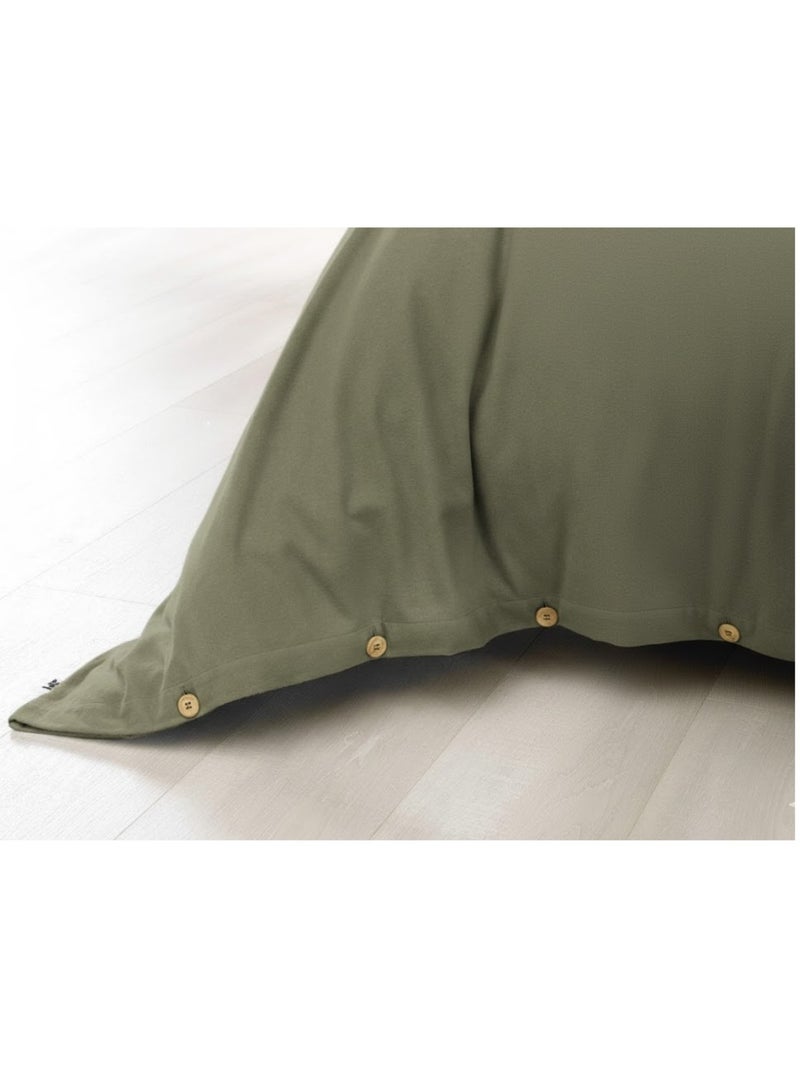 Housse de couette en flanelle de coton Candice Vert romarin - Kiabi