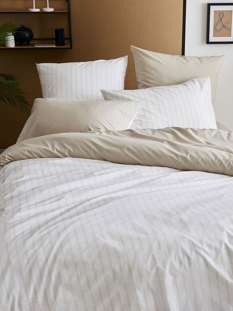 Housse de couette en percale de coton à rayures - Beige - Kiabi - 89.59€