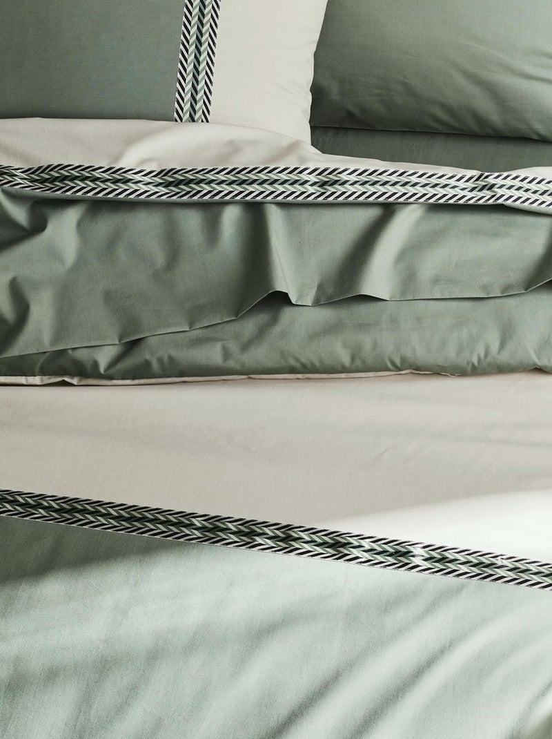 Housse de couette en percale de coton au galon géométrique Vert olive - Kiabi