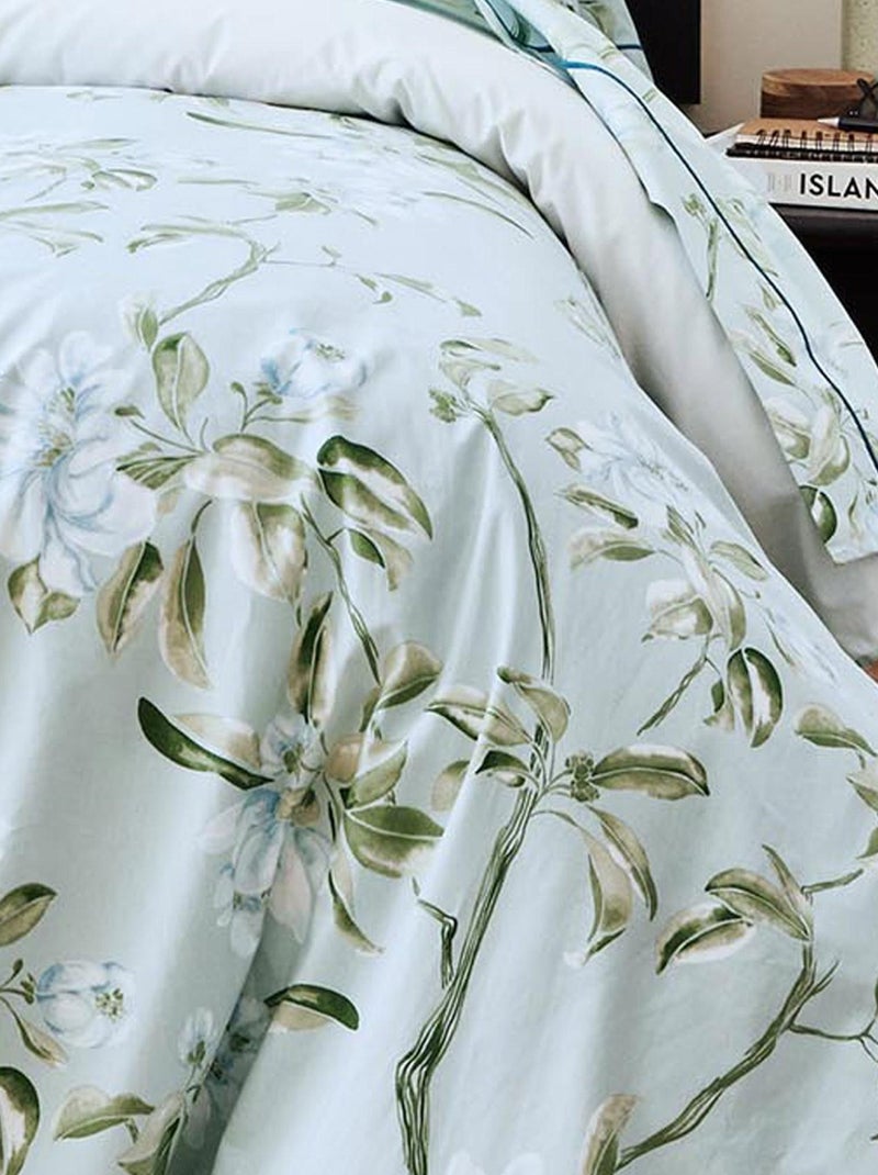 Housse de couette en percale de coton au style anglais Bleu céladon - Kiabi