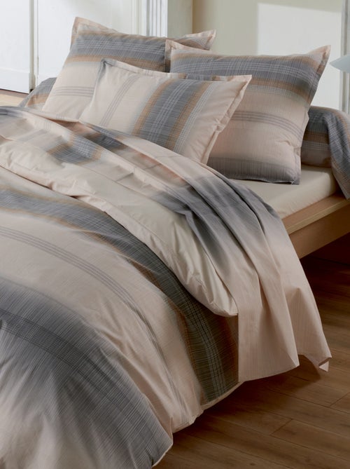 Housse de couette en percale de coton dégradé rayé - Kiabi