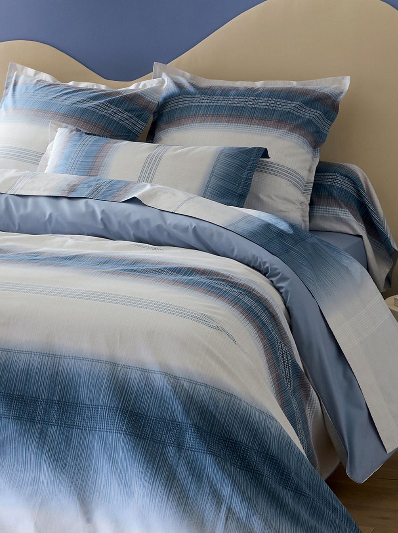 Housse de couette en percale de coton dégradé rayé Bleu - Kiabi