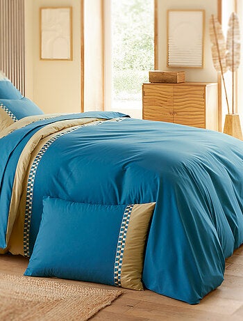 Housse de couette en percale de coton LINOA bleu cobalt