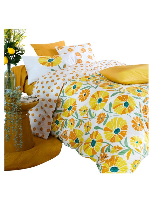 Housse de couette en percale de coton motif floral - Kiabi