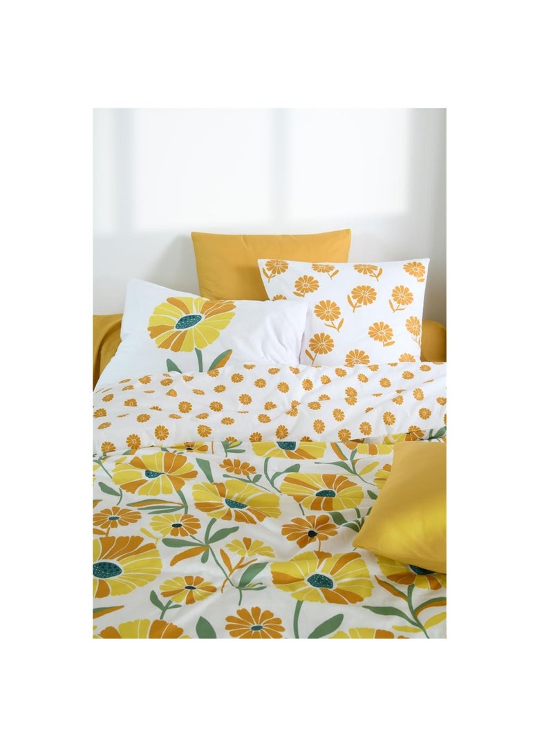 Housse de couette en percale de coton motif floral Jaune - Kiabi