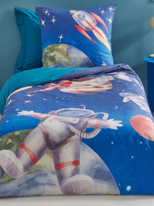 Housse de couette en percale de coton THOMAS bleu - Kiabi