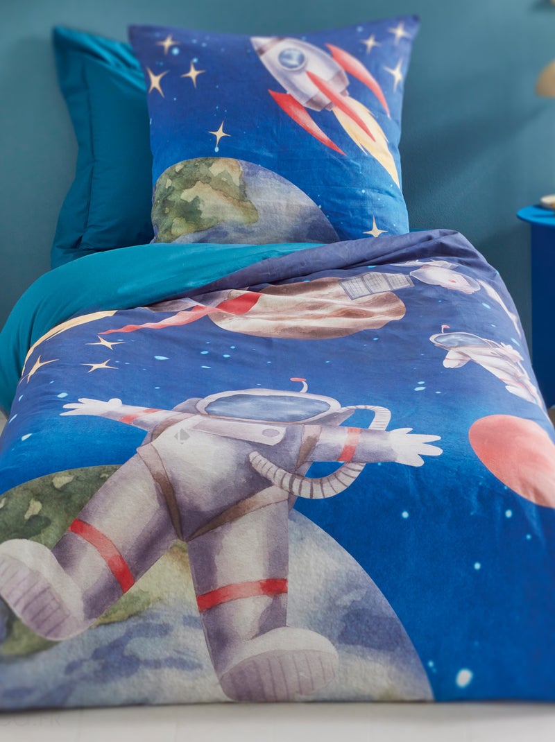 Housse de couette en percale de coton THOMAS bleu Bleu cobalt - Kiabi