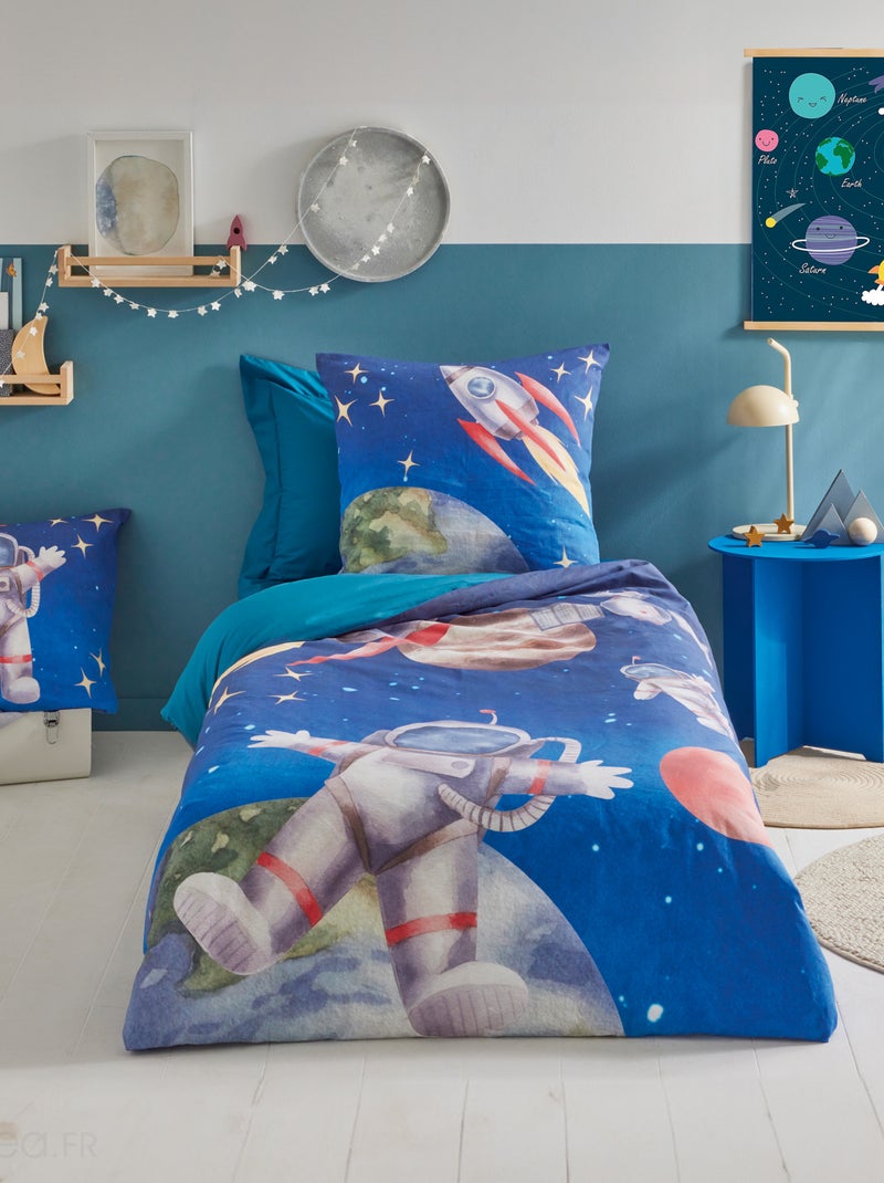 Housse de couette en percale de coton THOMAS bleu Bleu cobalt - Kiabi