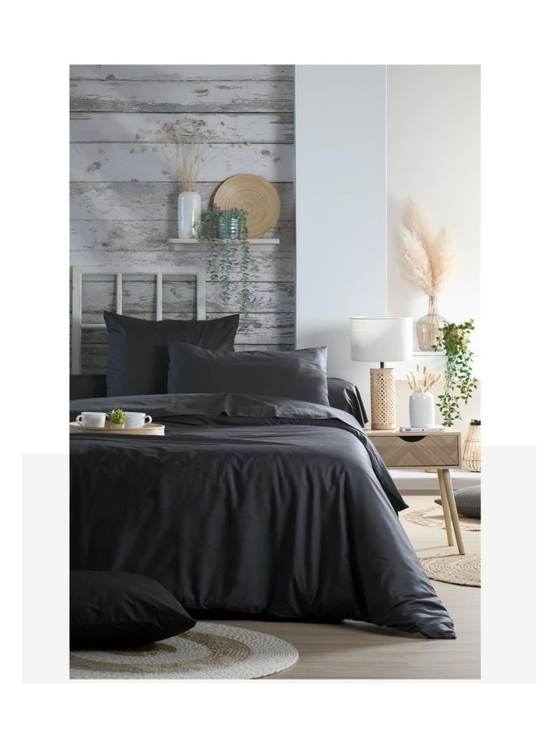 Housse de couette en percale de coton uni gris anthracite - Kiabi