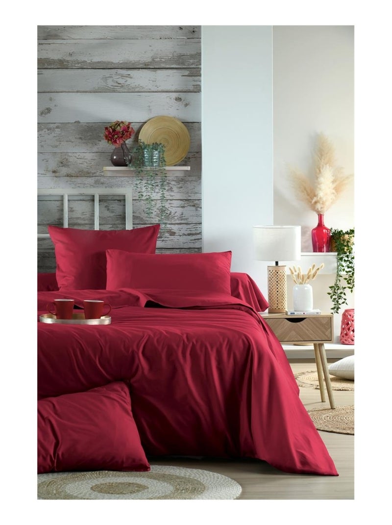 Housse de couette en percale de coton uni Rouge - Kiabi