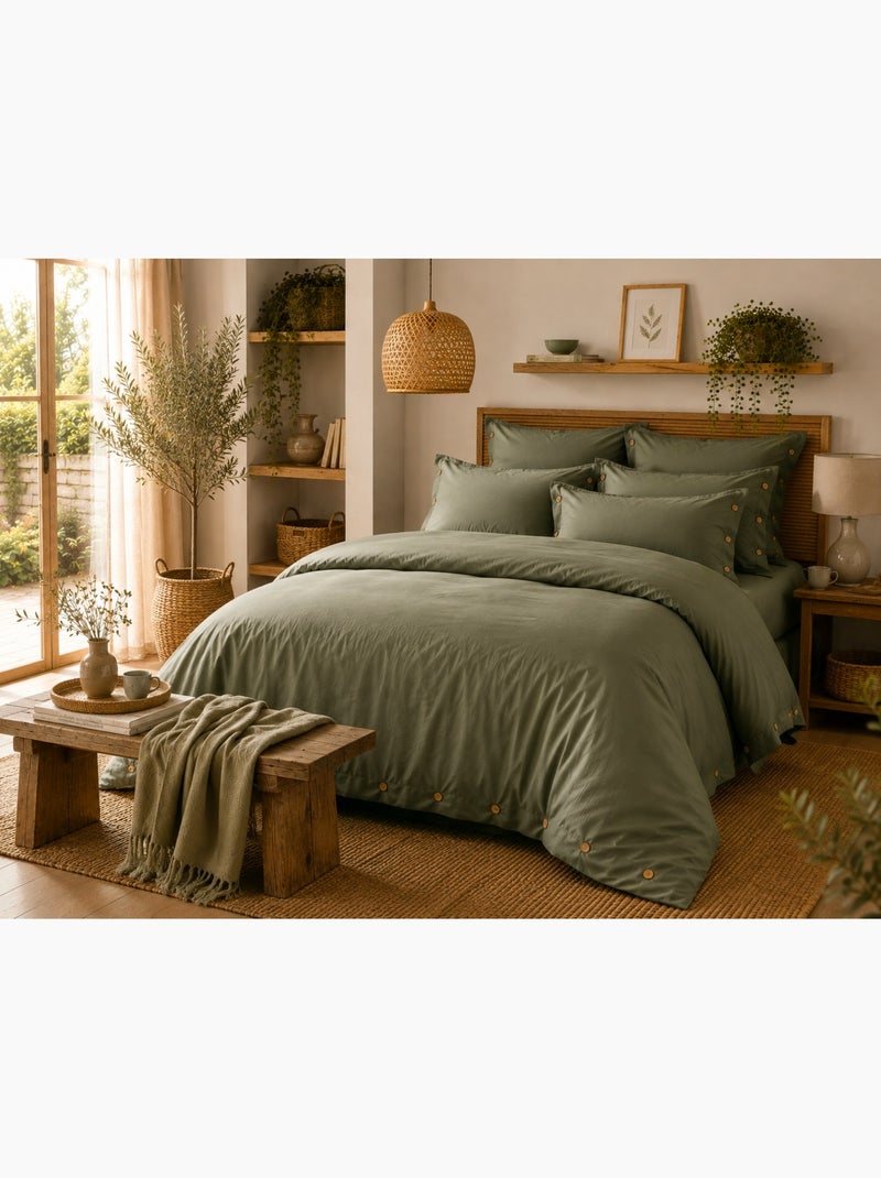 Housse de couette en percale Perrine Vert romarin - Kiabi