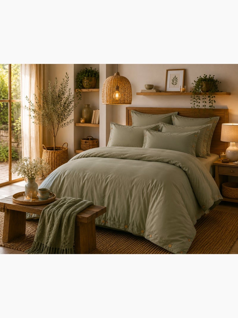 Housse de couette en percale Perrine Vert Sauge - Kiabi