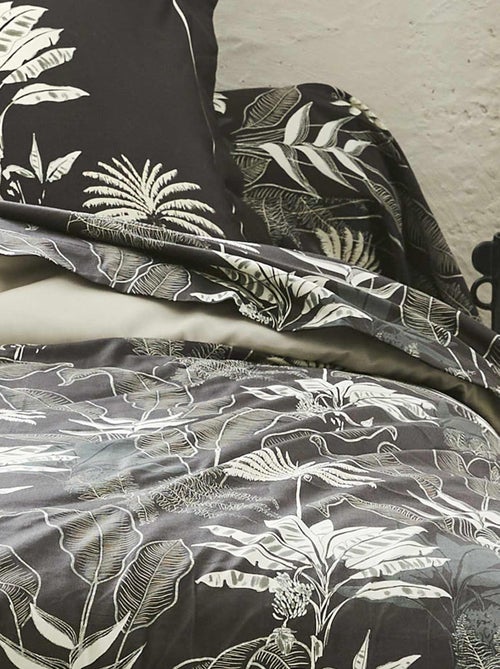 Housse de couette en satin aux feuilles tropicales - Kiabi