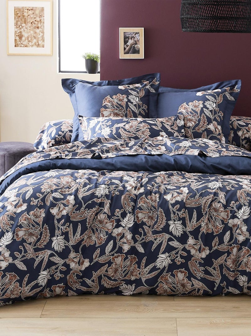 Housse de couette en satin Botanic Bleu marine - Kiabi