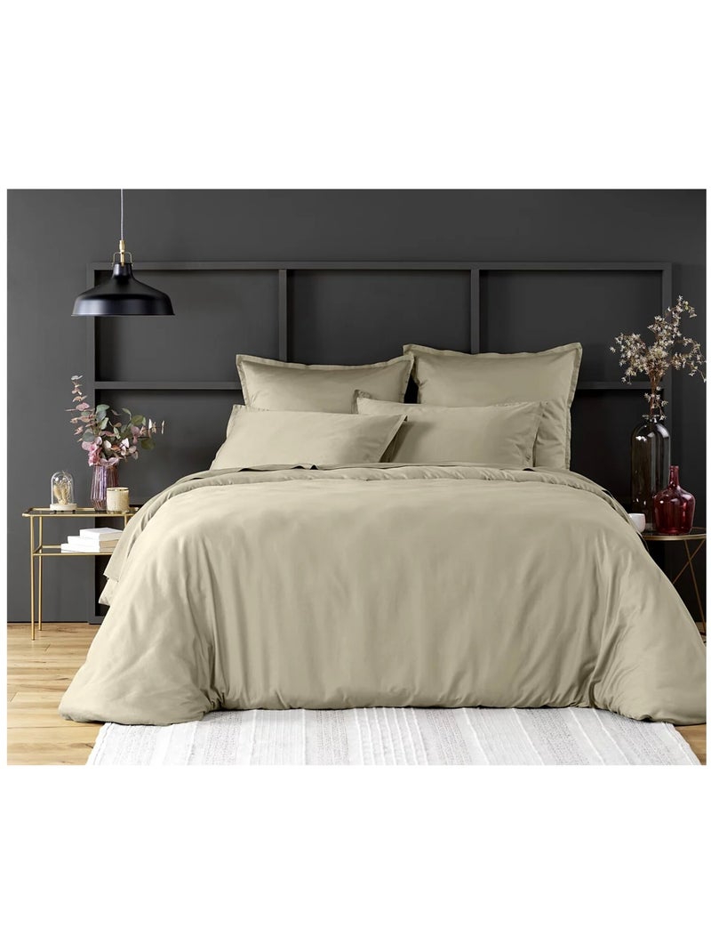 Housse de couette en satin de coton Uni Beige - Kiabi